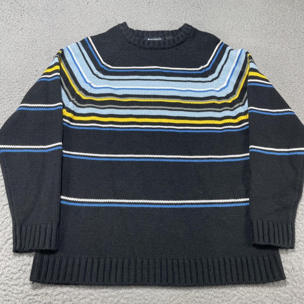 Southpole Sweater‎ Mens Large Black Multicolor Stripe Knit Crewneck Pullover